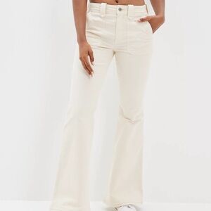 American Eagle Women's Cream Corduroy Flared Jeans size 4 long